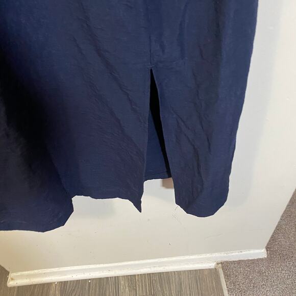 Old Navy Blue Short Sleeve Twist Front Cutout Midi Shirt Dress Linen Blend Sz 2X - Picture 8 of 13